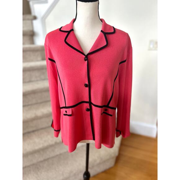 Misook Watermelon Pink & Black Contrast Three Button Knit Blazer - Picture 1 of 5